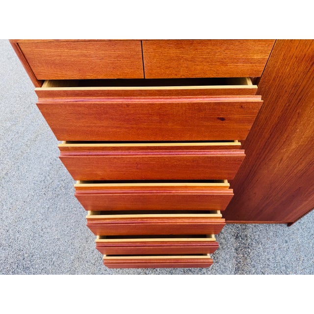 Wood Vintage 1970s Danish Teak Highboy Dresser Armoire Chest Wardrobe For Sale - Image 7 of 13