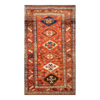 1900s Small Scatter Antique Orange Apricot Tribal Geometric Kurdish Area Rug For Sale