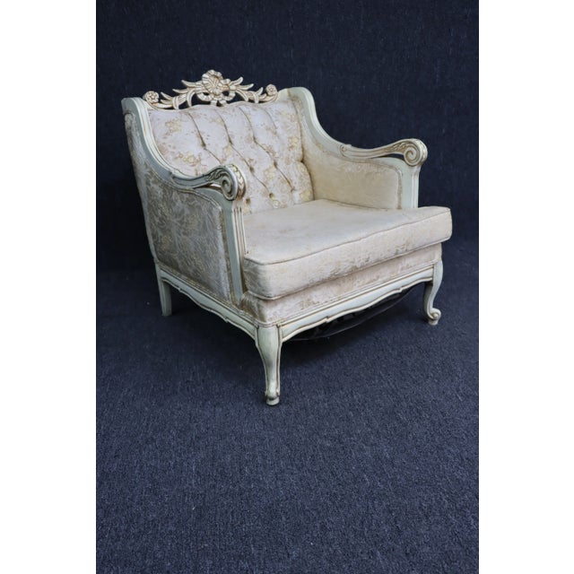 Wood Louis XV Style Cream Carved Club Chair For Sale - Image 7 of 7
