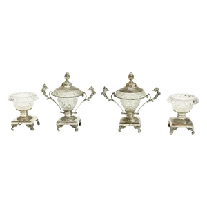 Silver & Crystal Serving Set with 2 Small Candy Dishes and 2 Salt Cellars, Set of 4