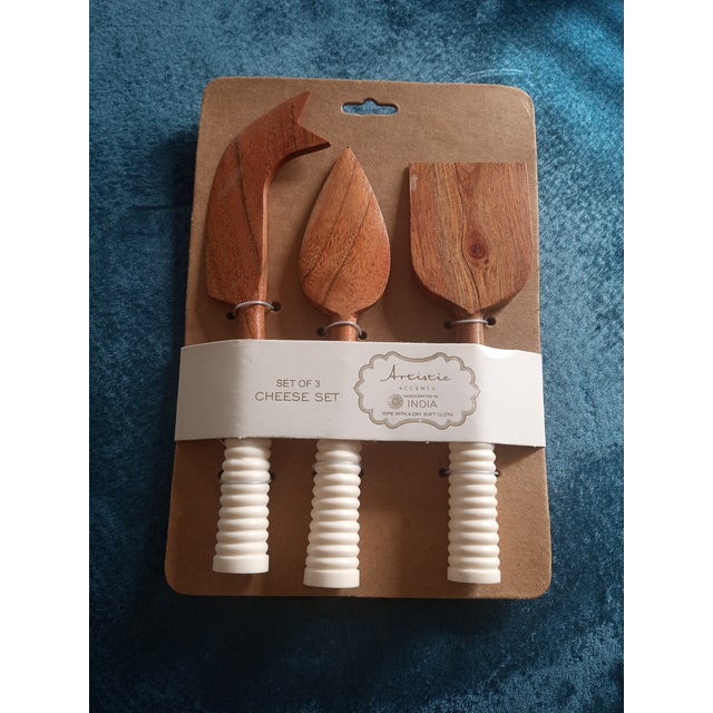 American New Artistic Accents Acacia Wood Set of 3 Cheese Set For Sale - Image 3 of 4