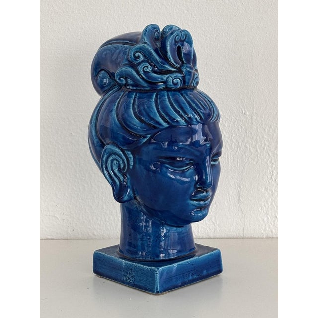Mid-Century Modern Rimini Blu Kwan Yin Buddha by Aldo Londi for Bitossi, Italy, 1970s For Sale - Image 3 of 12