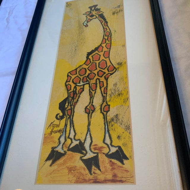 Children's Mid 20th Century Giraffe Painting, Framed For Sale - Image 3 of 7