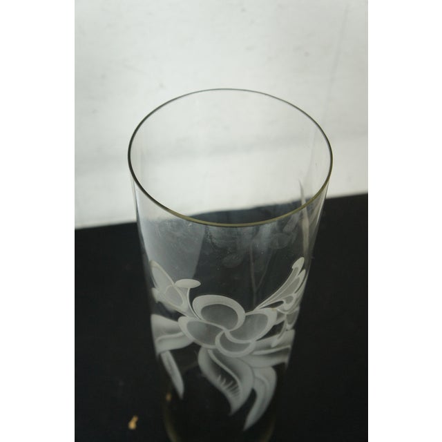 Late 20th Century Pair of Large Late 20th Century Floral Etched Tall Glass Cylinder Hurricane Candle Shades For Sale - Image 5 of 12