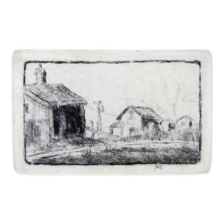 Small Vintage Rustic Farm House Etching For Sale