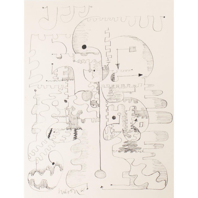 A 1961 ink drawing by the American artist Harry Hilson (1935-2004). This abstract work depicts a dense array of tightly...