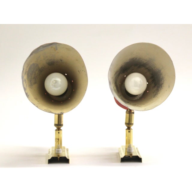 Metal Red Diabolo Articulated Wall Lights attributed to Rene Mathieu for Lunel, 1950s, Set of 2 For Sale - Image 7 of 9