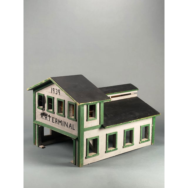 Folk Art Vintage 1939 "R. R. T. Terminal" Polychrome Wood Architectural Scale Model Folk Art Prop For Sale - Image 3 of 13