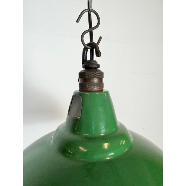 Metal Industrial British Green Enamel Factory Pendant Lamp from Maxlume, 1960s For Sale - Image 7 of 18
