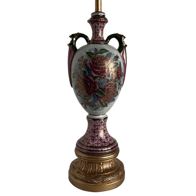 Vintage Japanese Moriage Floral Porcelain Vase Table Lamp For Sale - Image 15 of 16