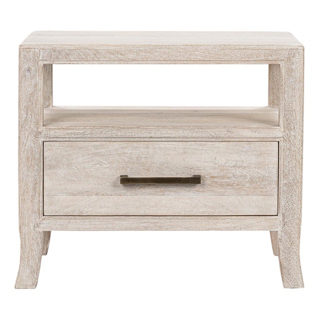 White Wash Single Drawer Modern Farmhouse Nightstand For Sale