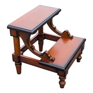 Vintage Traditional Mahogany-Finished Two-Step Library Stool For Sale