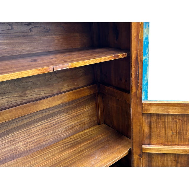 Shabby Chic Turquoise Blue Half-Glass Doors Medium Size Cabinet For Sale - Image 15 of 15