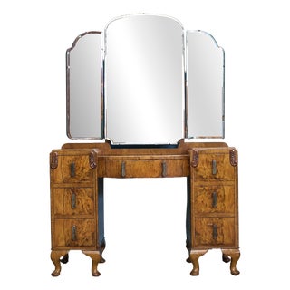 Art Deco Walnut and Walnut Veneer Dressing Table, 1930s For Sale