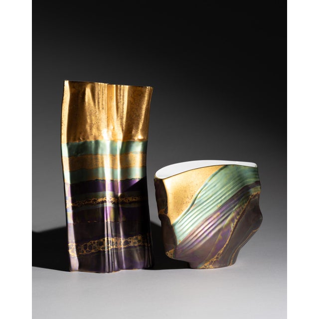 Porcelain vase duo designed for rosenthal studio-line, combining johan van loon’s folded forms with helmut drexler’s...