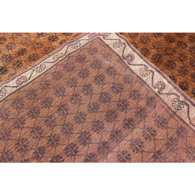 Brown Vintage Hand Knotted Turkish Kars Rug With Modern Latticework Pattern in Shades of Brown For Sale - Image 8 of 9