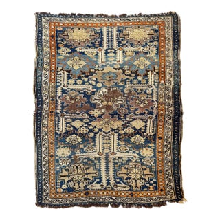 Early 20th Century Caucasian Rug with Purple, Tangerine, & Charcoal Rug 3.6 x 5 For Sale