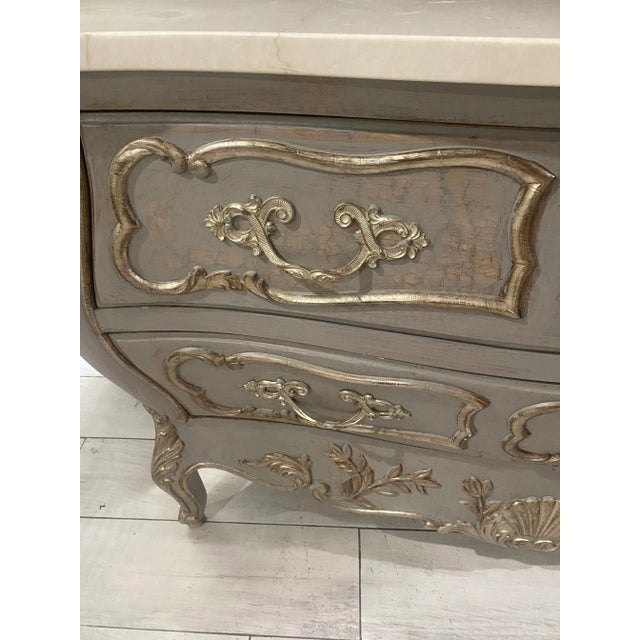 Wood Italian Hand-Carved Louis XV Style Shaped Chest With White Italian Marble Top Sign. For Sale - Image 7 of 10