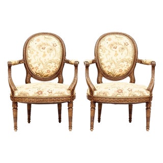 Finely Carved Louis XVI Style Armchairs - A Pair For Sale