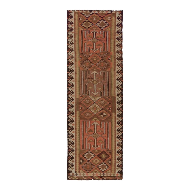 Vintage Tribal Kilim Runner in Beige-Brown, Green and Red Geometric Patterns For Sale