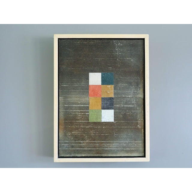 GEOMETRIC COLLAGE IN TAUPE Size: 12.2 x 9.1 inches (including frame) Mixed media on wooden panel A very unique original...