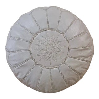 Moroccan Genuine White Leather Pouf For Sale