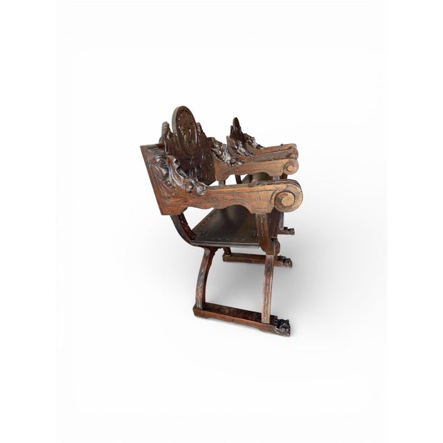 Traditional 19th Century Renaissance Revival Carved Curule X-Frame Armchairs (Pair) For Sale - Image 3 of 8