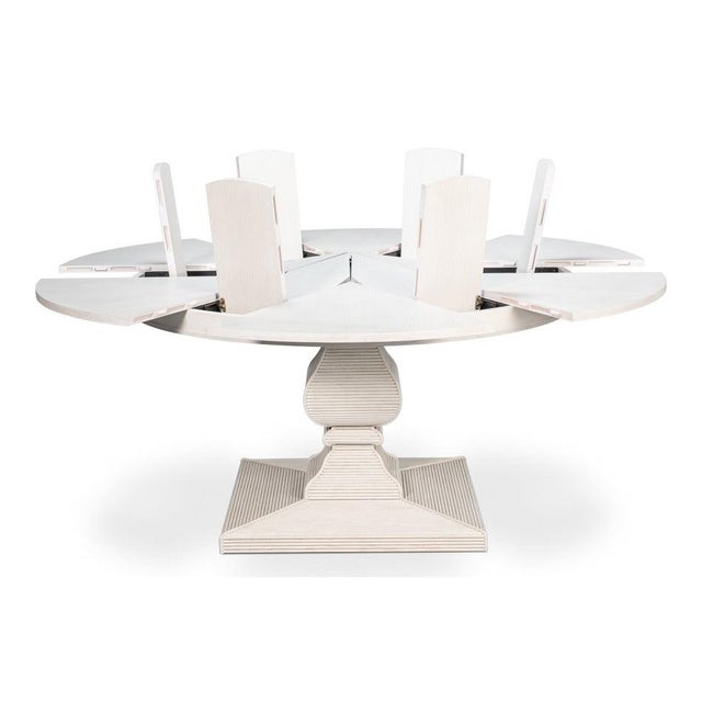 Round White Reeded Pedestal Dining Table With Expanding Top For Sale In Raleigh - Image 6 of 11