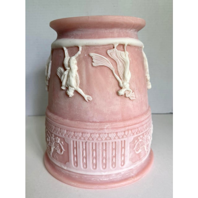 1970s Pink Neoclassical Roman Relief Cachepot Planter, Attributed to Incolay For Sale - Image 9 of 11