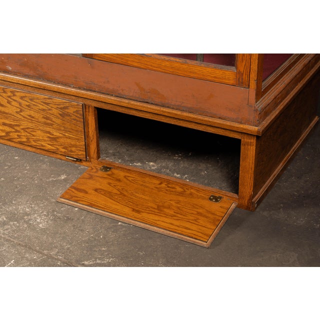 Antique Oak & Glass Retail Showcase With Storage Base For Sale - Image 14 of 16