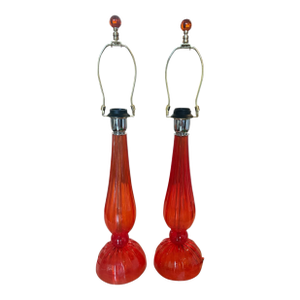 Pair of Mid 20th Century Signed Wave Murano Handblown Glass Table Lamps