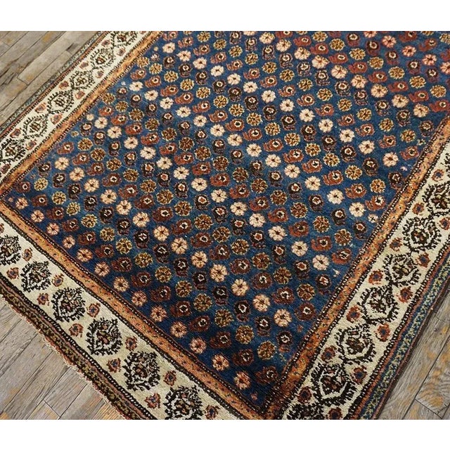 Textile Formidable Royal Blue Background With Linear Rows of Flowers Houndstooth Pattern Antique Persian Rug For Sale - Image 7 of 7