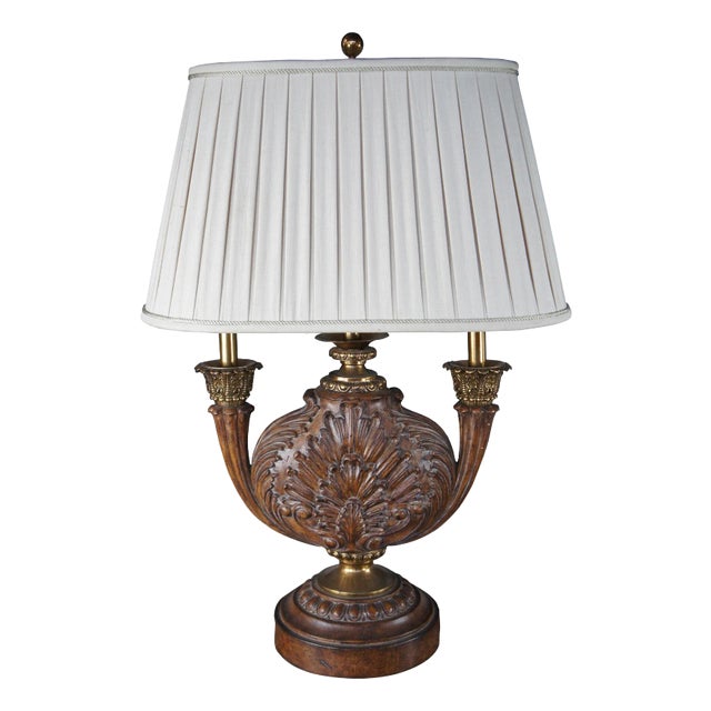 Late 20th Century Maitland Smith Neoclassical Acanthus Carved Candlestick Buffet Table Lamp For Sale