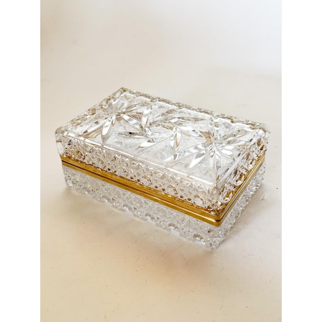 Vintage Crystal Glass Casket Box With Brass Trim For Sale - Image 9 of 10