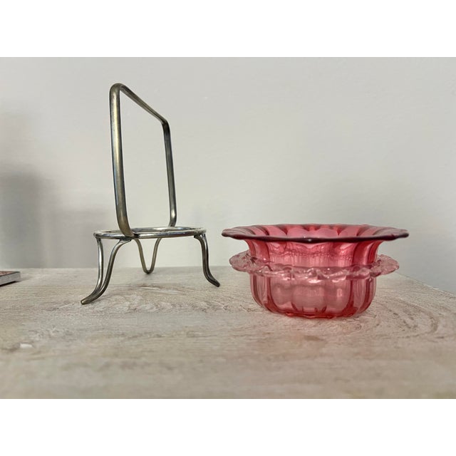 Late 19th Century Antique Cranberry Art Glass Bowl With Silver Plated Basket For Sale - Image 5 of 7