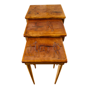 1950s Vintage Peruvian Leather Top Nesting Tables- Set of 3