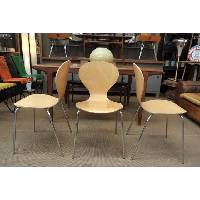 Stackable Metal and Wood Chairs, 1970, Set of 4 For Sale - Image 6 of 11