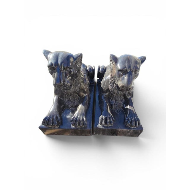 Italian Artist, Lion Sculptures, Late 20th Century, Black Marble, Set of 2 For Sale - Image 4 of 12