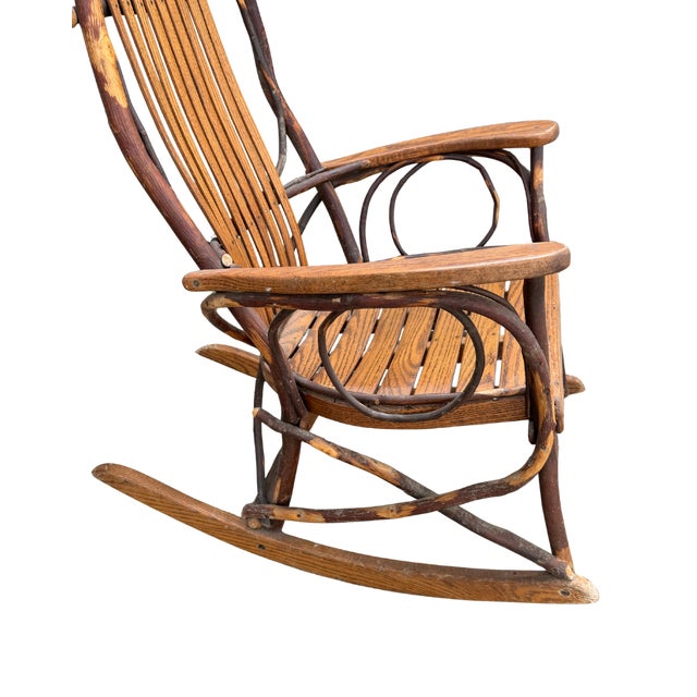 Late 20th Century Handcrafted Rustic Hickory Twig Rocking Chair With Matching Footstool Adirondack Lodge Style For Sale In Orlando - Image 6 of 18