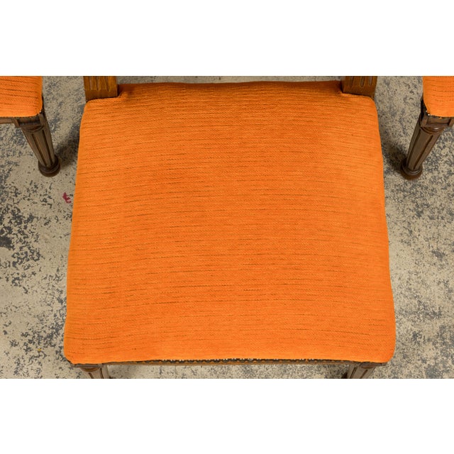 French Louis XVI Style Maple Dining Chairs in Orange Chenille - Set of 8 For Sale - Image 4 of 18
