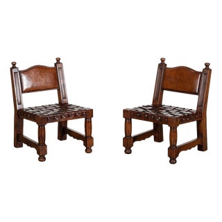 Mid-Century Spanish Brutalist Walnut Chairs, 1960, Set of 2 For Sale