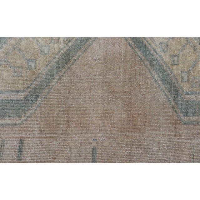 Tan Turkish Vintage Oushak Runner With Medallions and Soft Pastel Colors 3'6 X 12'6 For Sale - Image 8 of 10