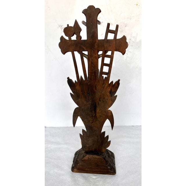 Antique French Handcrafted Wood Crucifix With Pewter Finish Figurine For Sale - Image 9 of 14