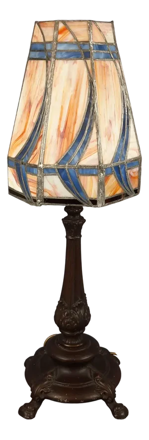 Vintage Leaded Glass Table Lamp with Burnished Metal Base, 1950s