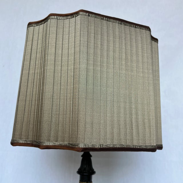 1990s Brass Table Lamp With Square Silk Shade For Sale In Dallas - Image 6 of 13