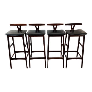 Vintage 1960s Knud Bent Danish Modern Rosewood Bar Stools, Set of 4 For Sale