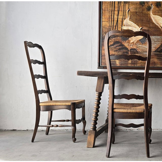 Farmhouse Vintage Rustic European Style Rush Seat Dining Chairs - Set of 8 For Sale - Image 3 of 11