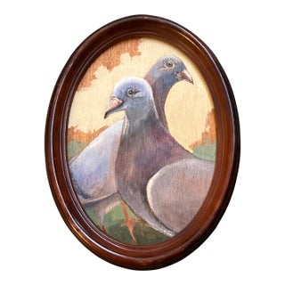 Contemporary Original Stephen Heigh “Two Pigeons “Painting Oval Frame For Sale