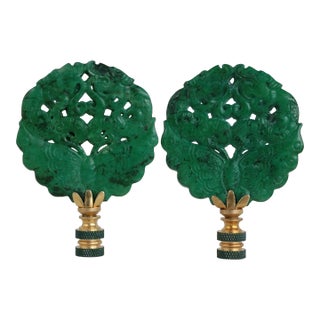Jade Green Butterfly Lamp Finials - a Pair For Sale