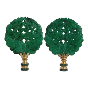 Jade Green Butterfly Lamp Finials - a Pair